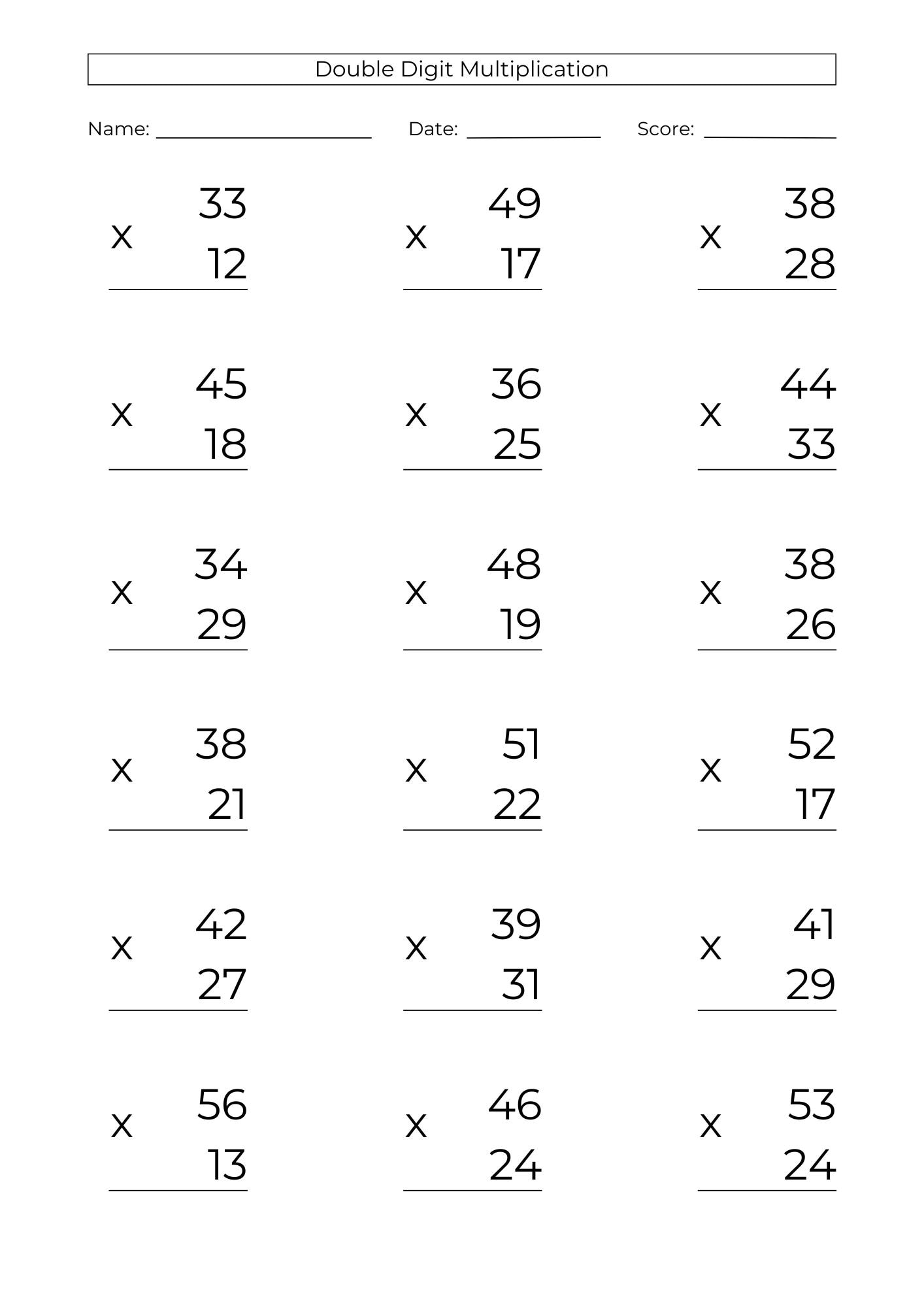 10 Printable Double Digit Multiplication Worksheets 2 Digit Practice PDF Download Etsy