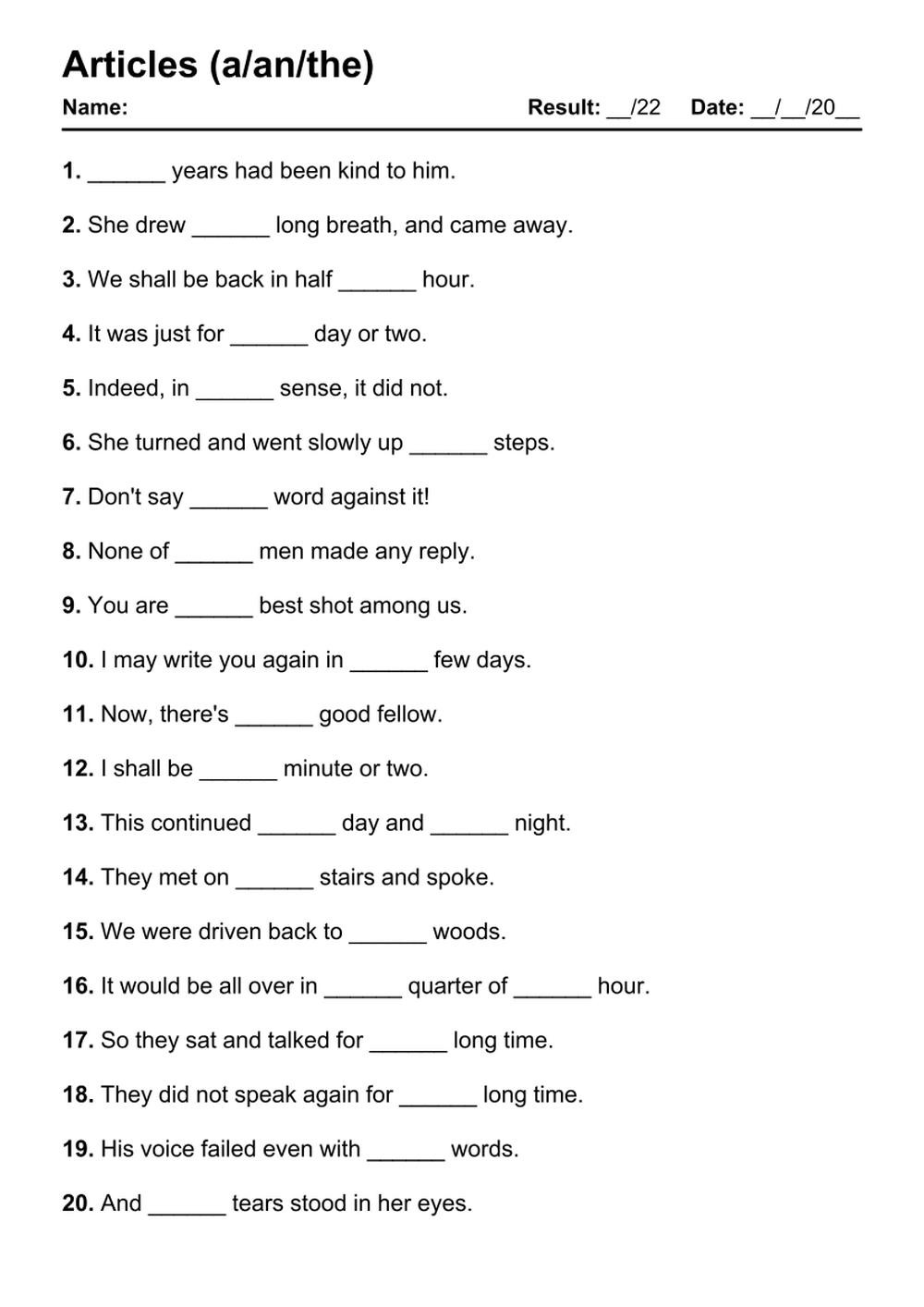 101 Articles PDF Worksheets With Answers 2145 Exercises Grammarism