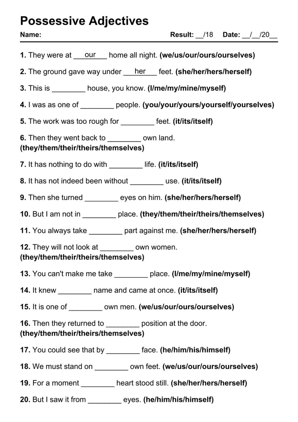 101 Possessive Adjectives PDF Worksheets With Answers Grammarism Download Possessive Adjectives Worksheets For Free Vikramlearning