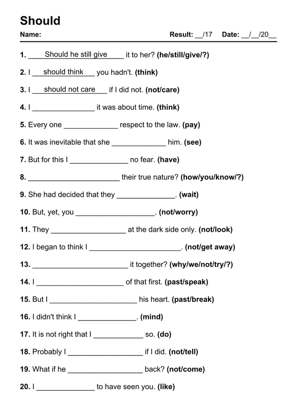 101 Should PDF Worksheets With Answers 2036 Exercises Grammarism