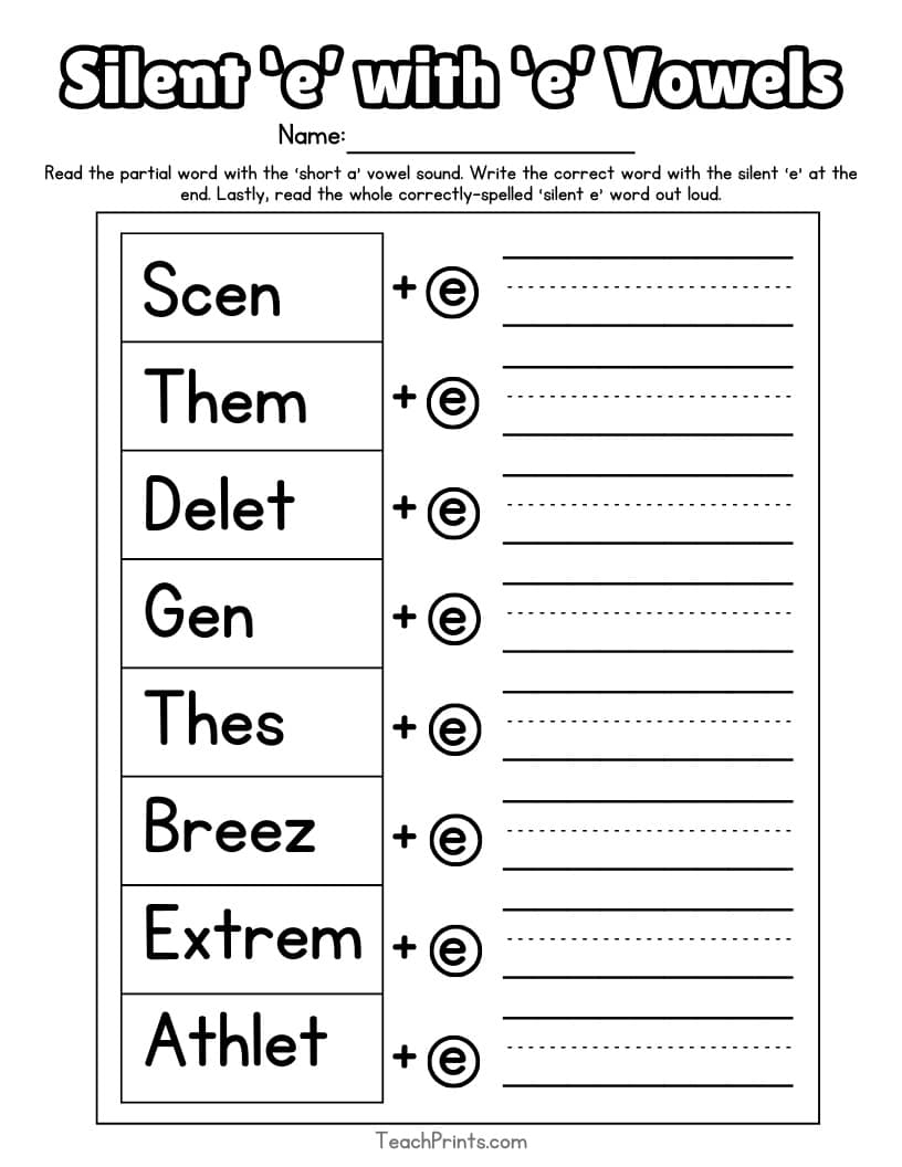 FREE Printable Bossy Silent E Worksheets