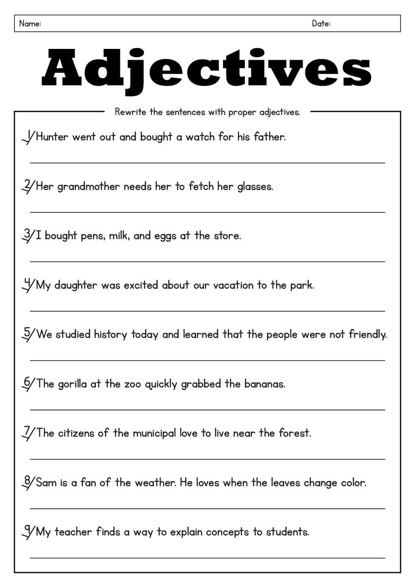 16 Printable Adjective Worksheets 4th Grade Free PDF At Worksheeto 8 Printable Fill In The Adjective English Worksheets Fill In The Blank Using Adjectives Ages 4 7 KG1 To Grade 2 Etsy
