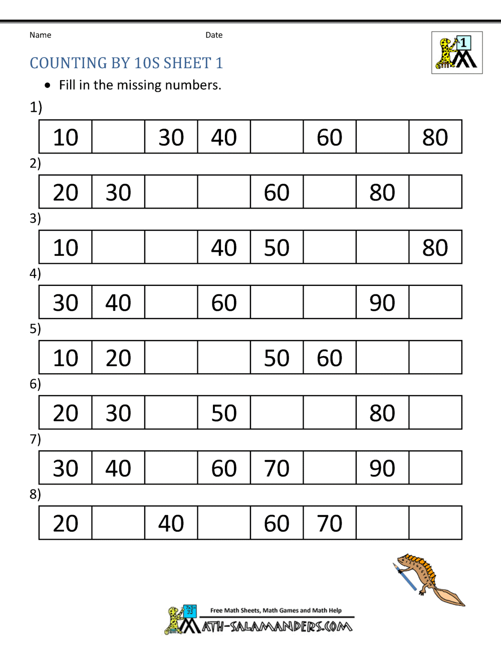 1st Grade Math Worksheets Counting By 1s And 10s Skip Counting By 10 100 And 1000 FREE Printable Worksheets Worksheetfun