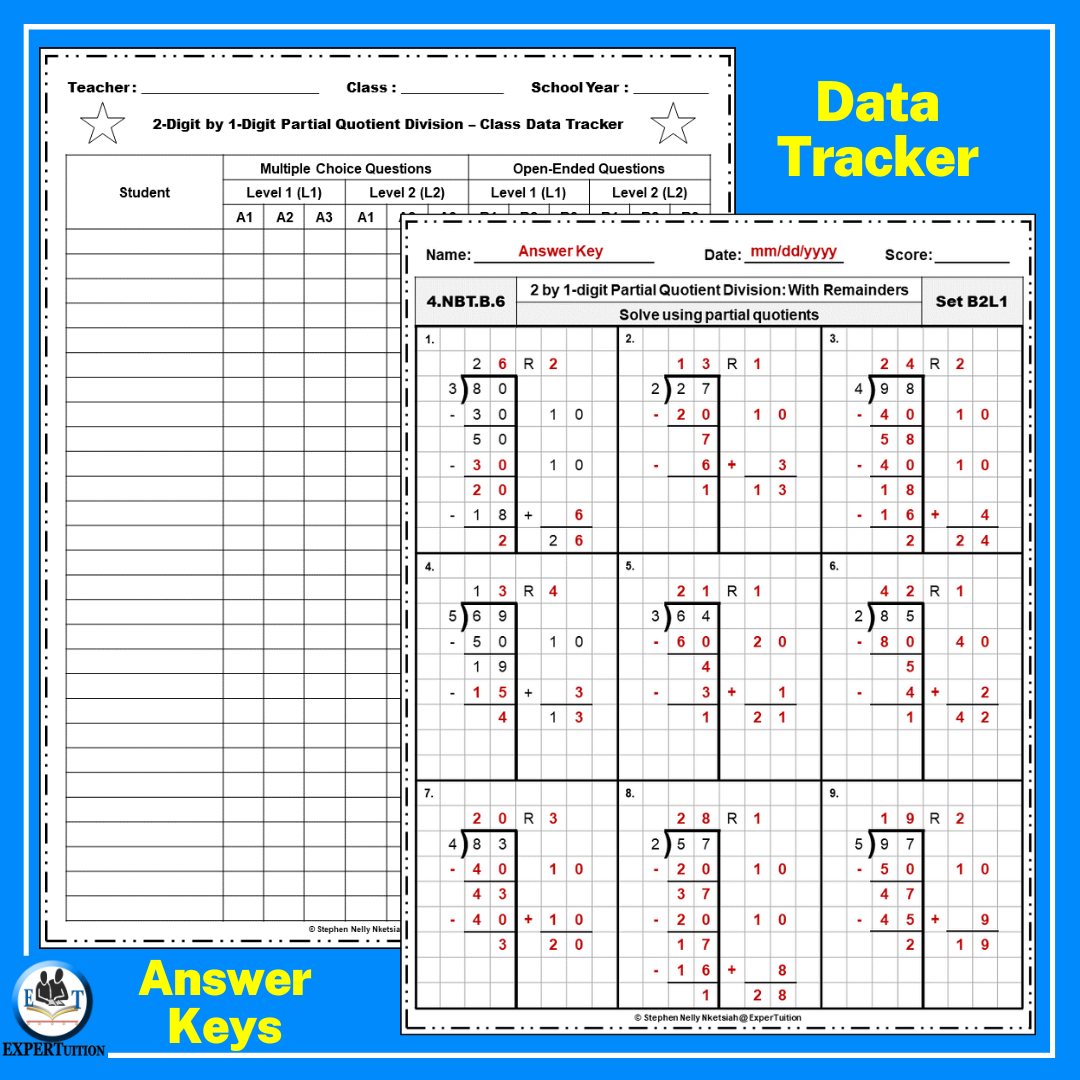 2 Digit By 1 Digit Partial Quotients Division With And Without Remainders Practice Worksheets Made By Teachers 2 Digit By 1 Digit Partial Quotients Division With And Without Remainders Practice Worksheets Made By Teachers