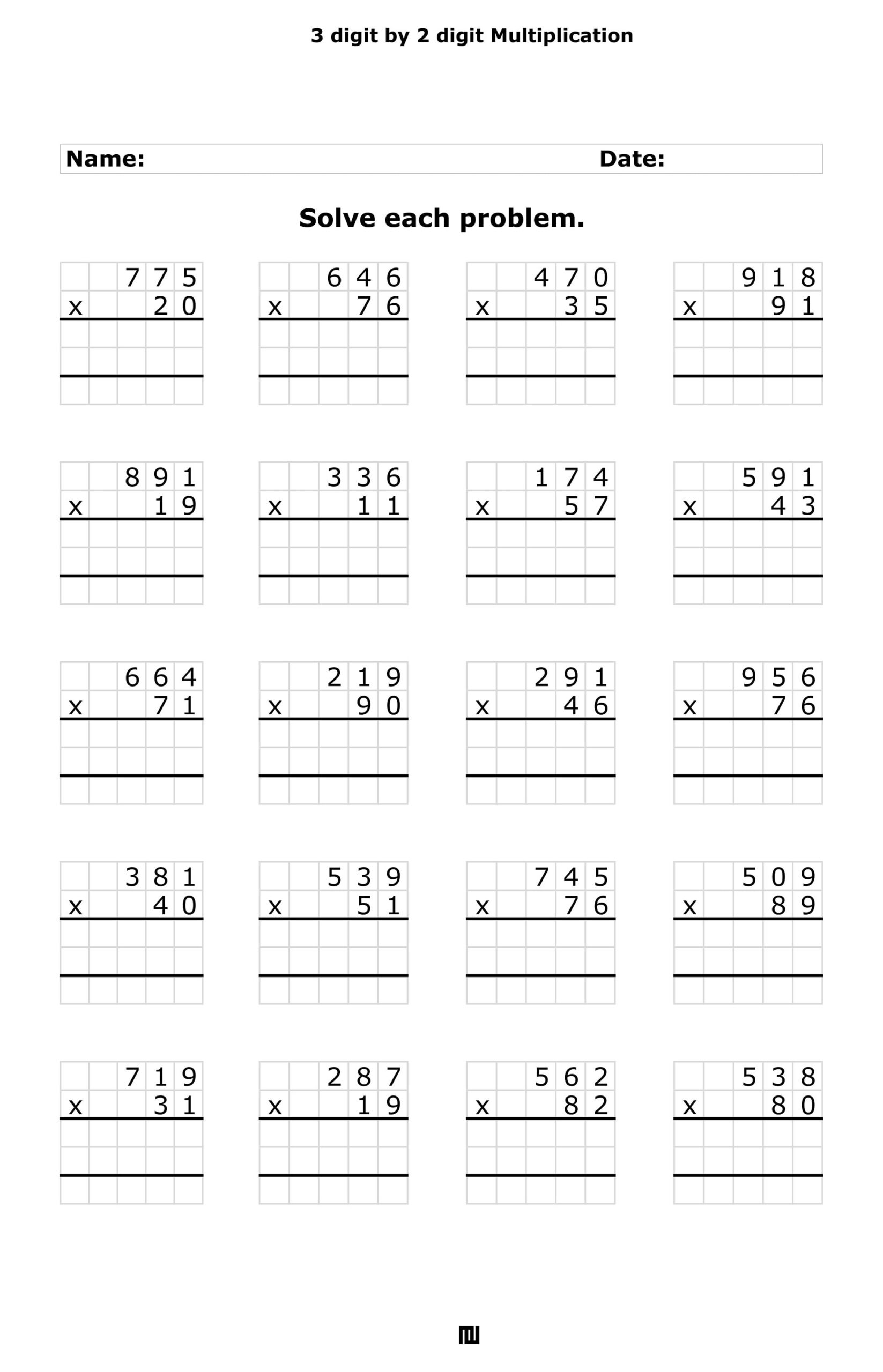 3 Digit By 2 Digit Multiplication Worksheets 100 Pages PDF Download Etsy