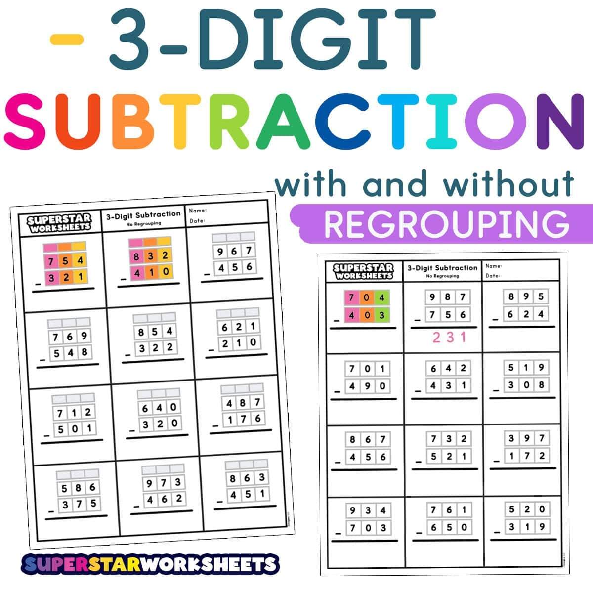 3 Digit Subtraction Worksheets Superstar Worksheets Downloadable 3 Digit Subtraction Worksheet For Grades 2 4