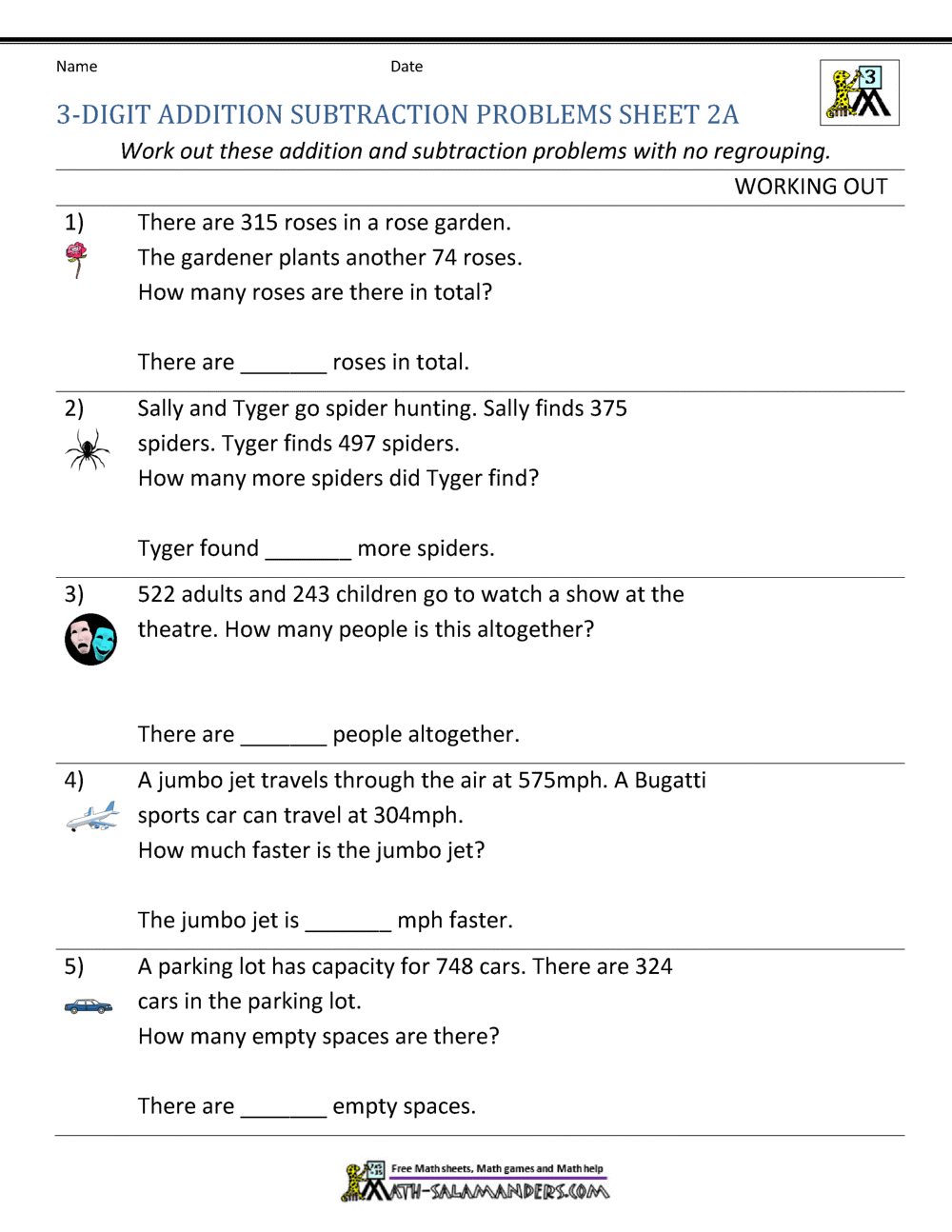 3rd Grade Addition And Subtraction Word Problems Word Problems Involving Addition And Subtraction Grade1to6