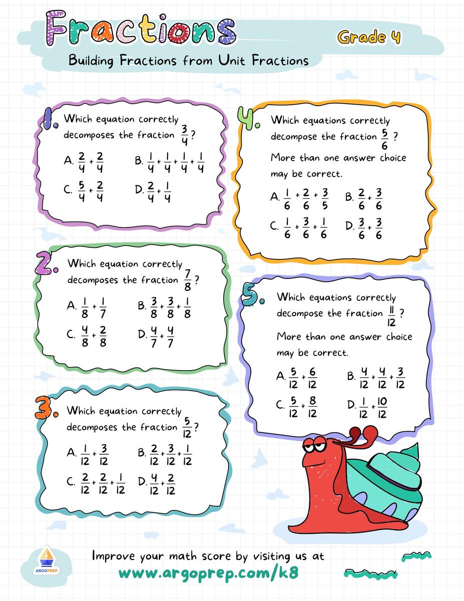 Free Decomposing Fractions Worksheets Teach Prints