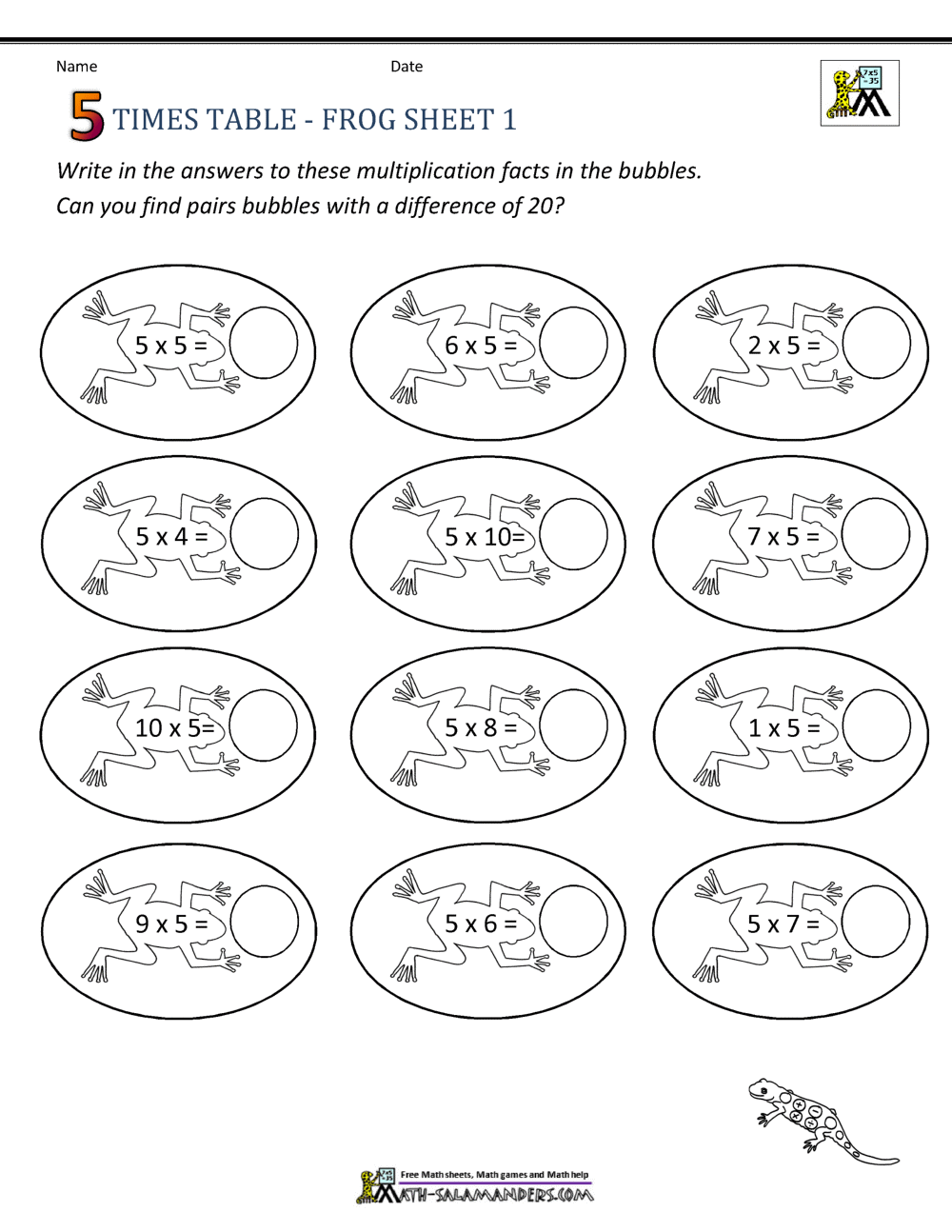 5 Times Table Worksheet Page 5 Times Table Worksheet Page