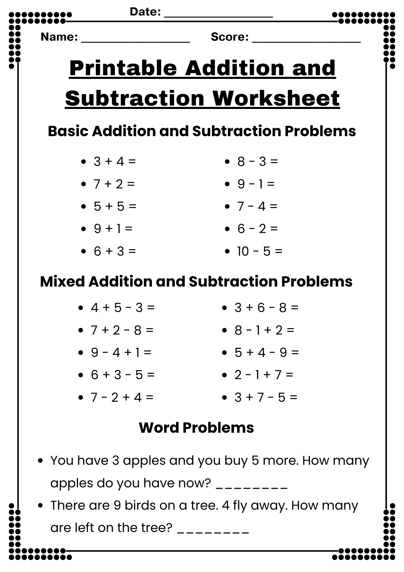 50 Free Printable Addition And Subtraction Worksheets To Download In PDF Printable Addition And Subtraction Worksheets