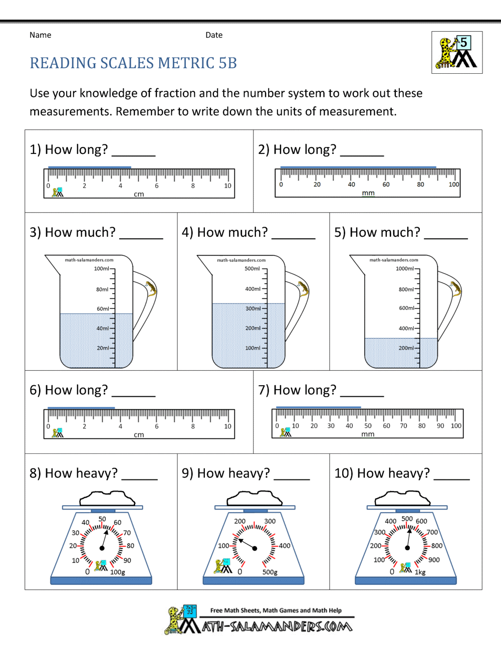 5th Grade Measurement Worksheets