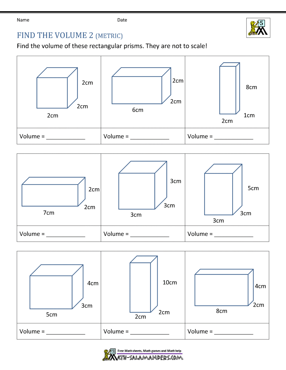 5th Grade Volume Worksheets