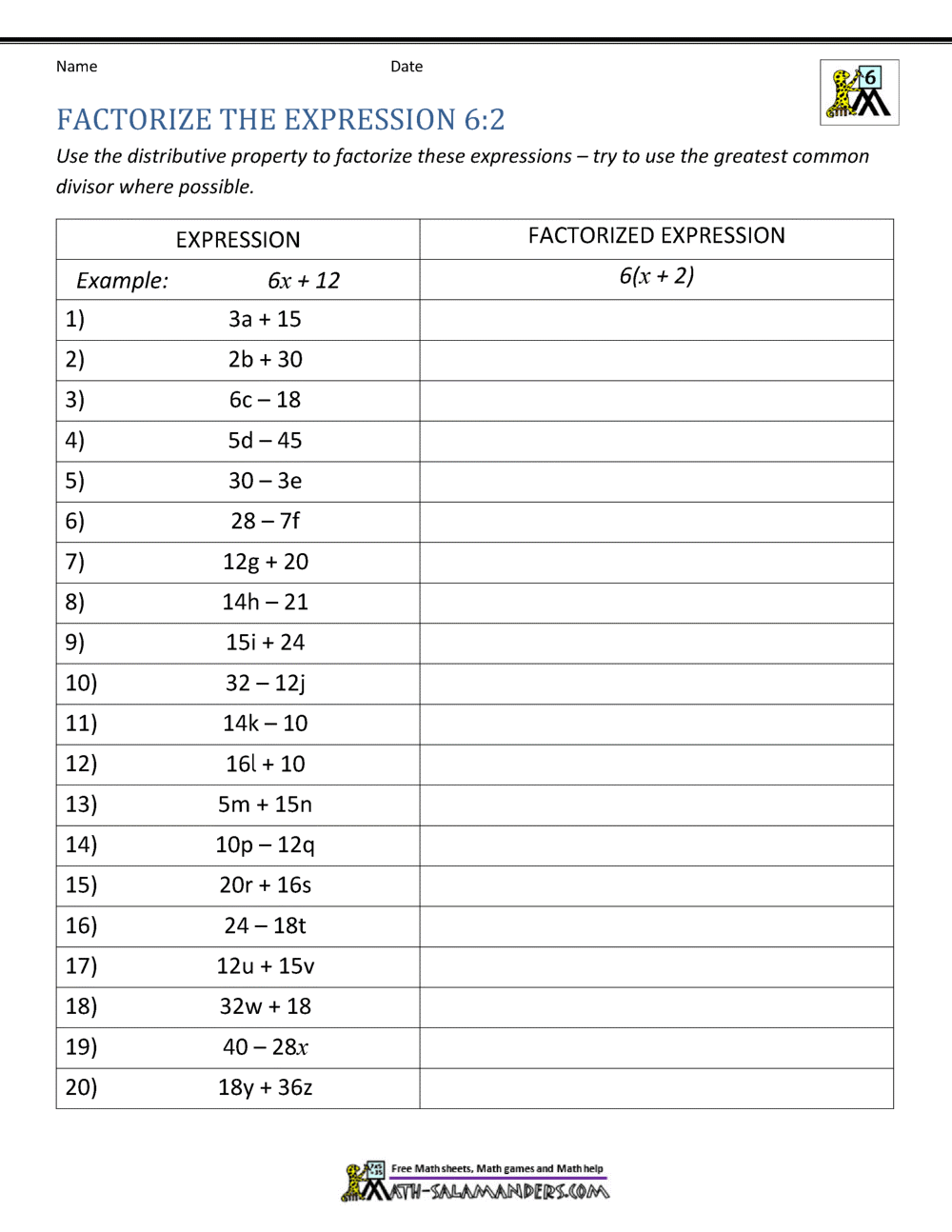 6th Grade Distributive Property Worksheets The Distributive Property Worksheets