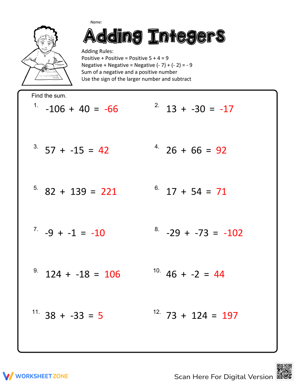 7th Grade Integers Worksheets 7th Grade Integers Worksheets