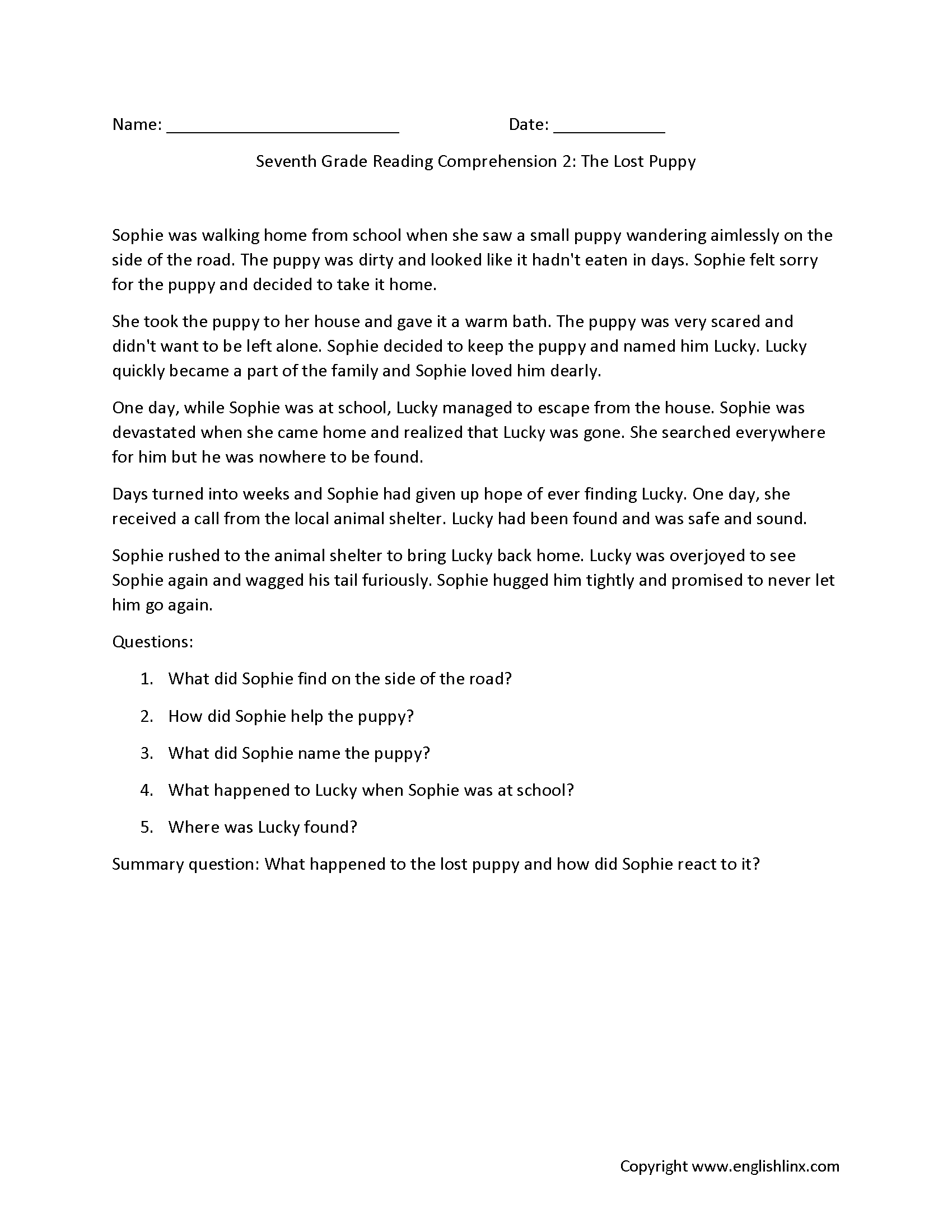 7th Grade Reading Comprehension Worksheets Printable Passages Questions Reading Comprehension Worksheets Online Or Printable