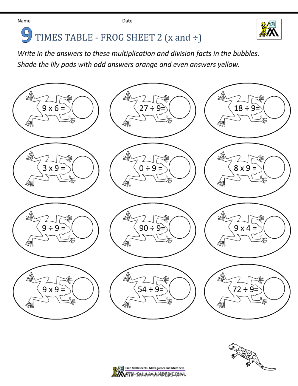 9 Times Table Worksheets