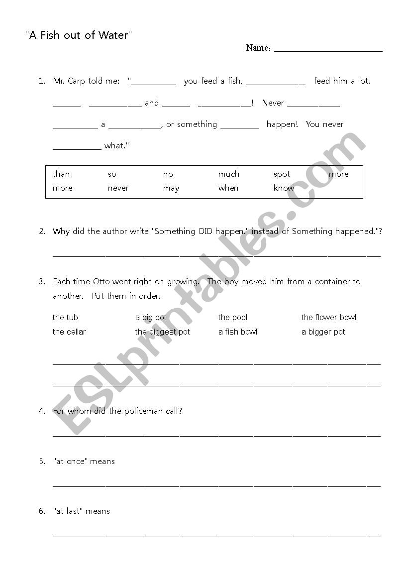 A Fish Out Of Water A Mysterious Tadpole ESL Worksheet By Kenzn516 A Fish Out Of Water A Mysterious Tadpole ESL Worksheet By Kenzn516