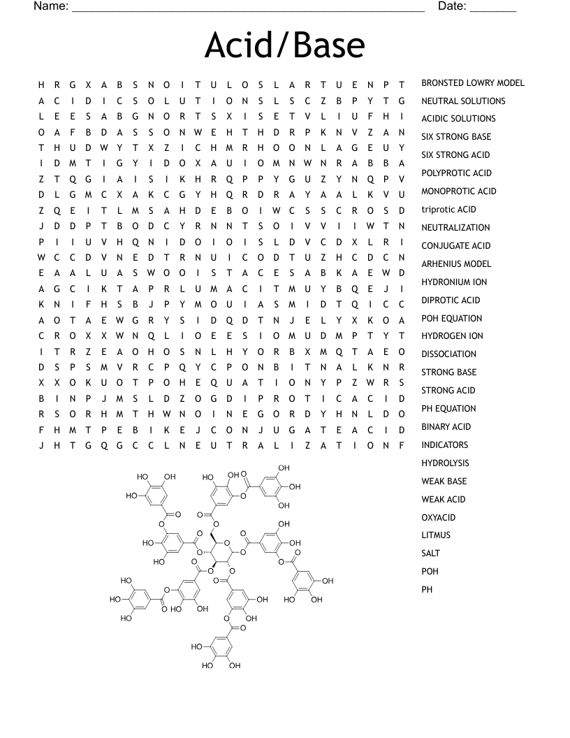 Acid Base Matching Worksheet WordMint