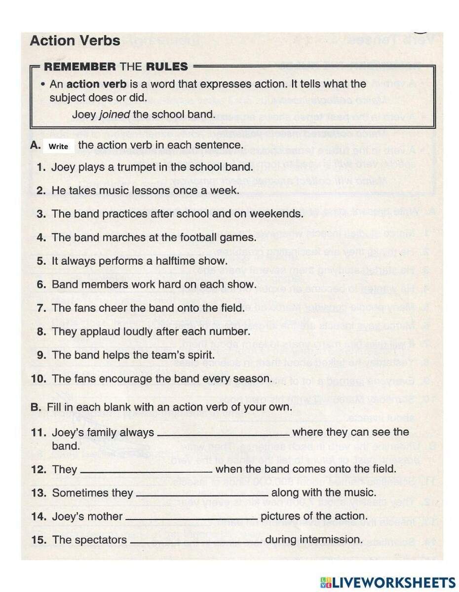 Action Verbs Helping Verbs Main Verbs Worksheet Worksheets Library