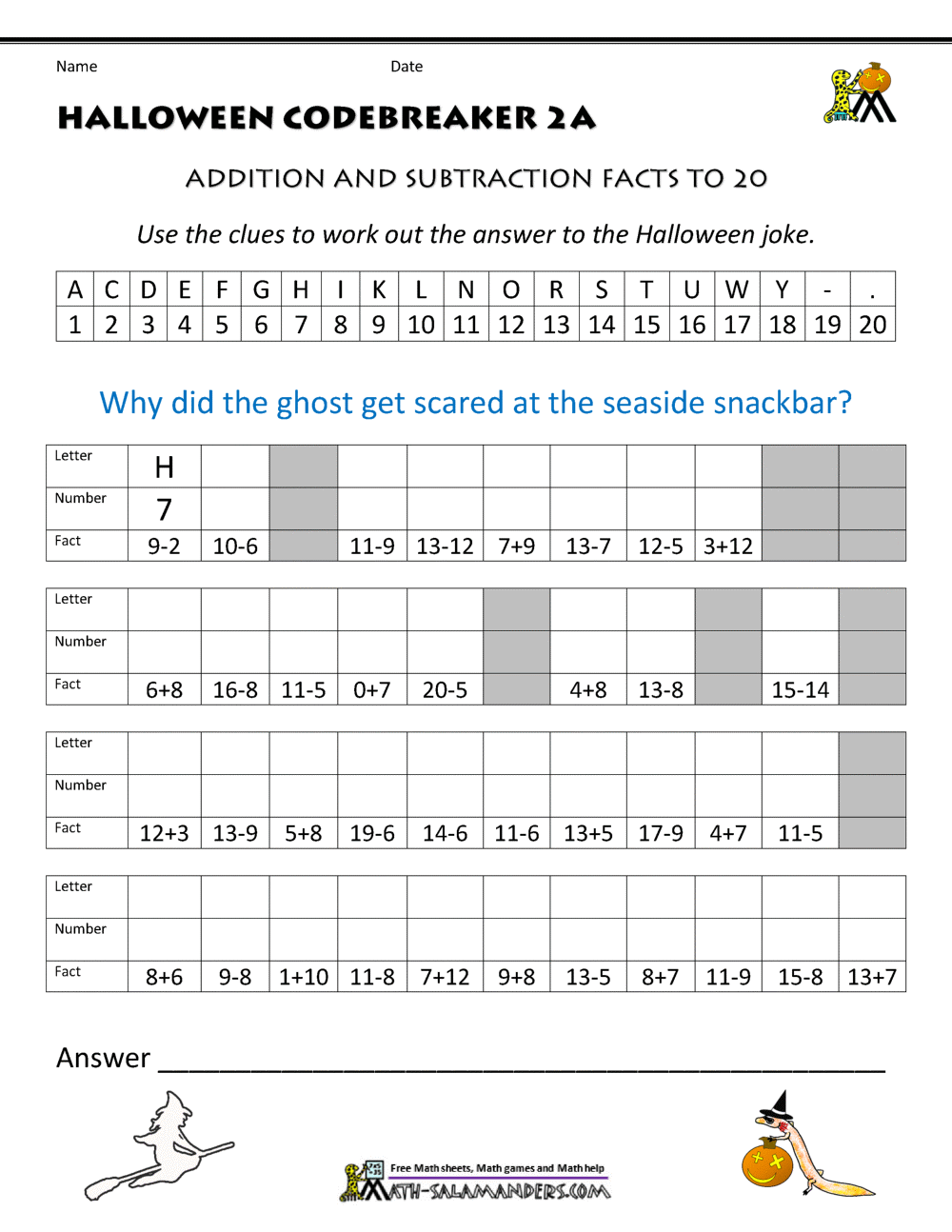 Add And Subtract Within 20