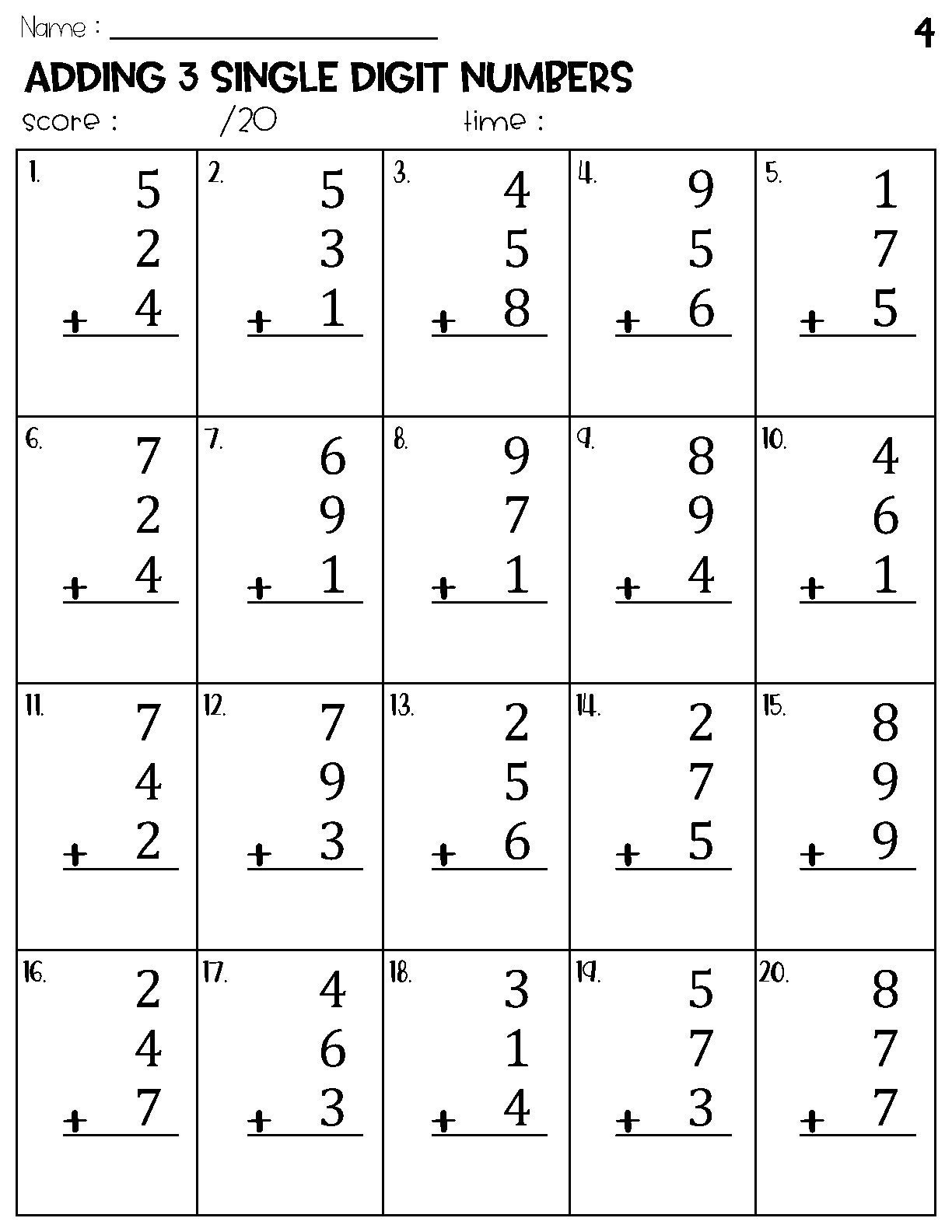 Adding 3 Single Digit Numbers Worksheets Math Timed Test Addition Etsy Ireland Adding 3 Single Digit Numbers Worksheets Math Timed Test Addition Etsy Ireland