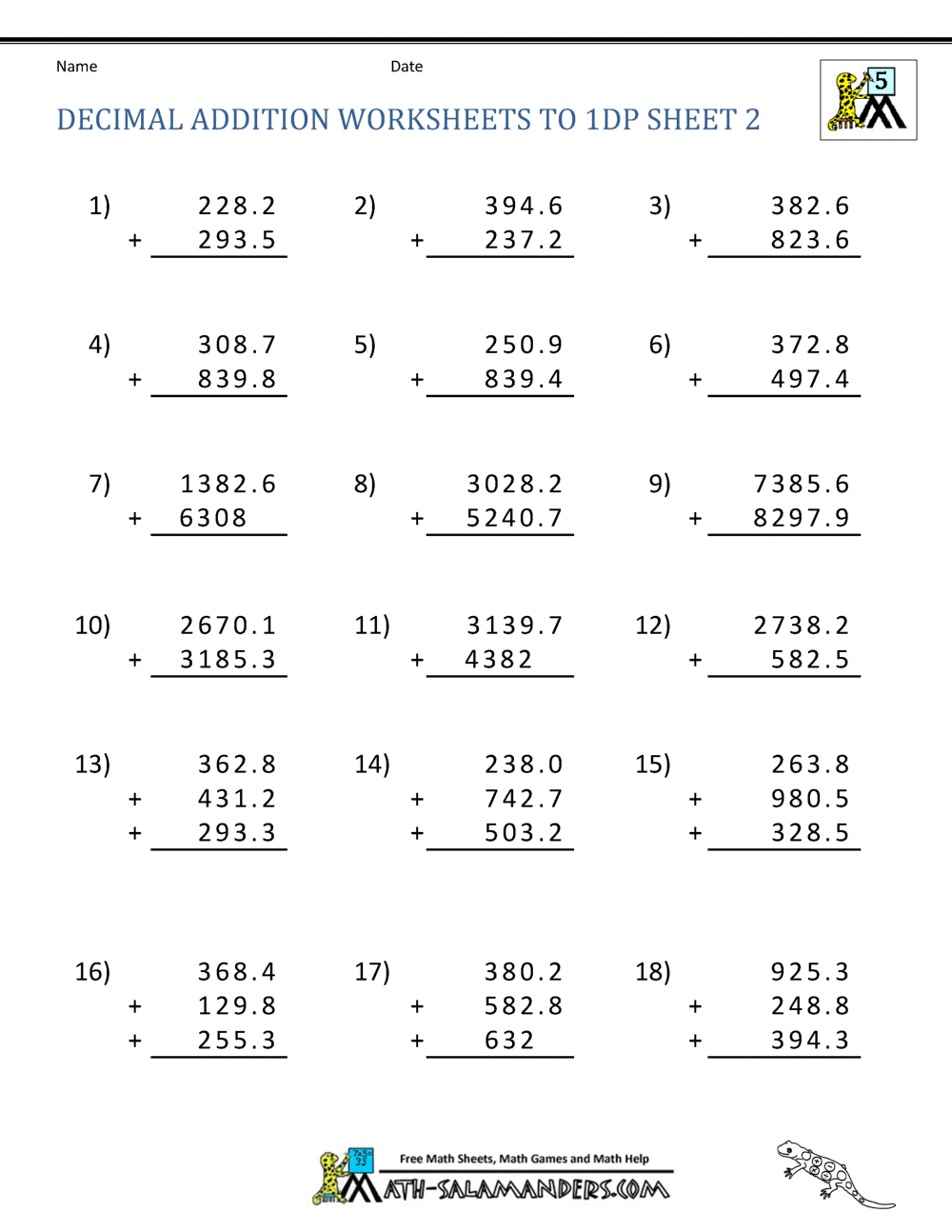 Adding Decimals Worksheet 5th Grade Decimal Multiplication Worksheets 5th Grade