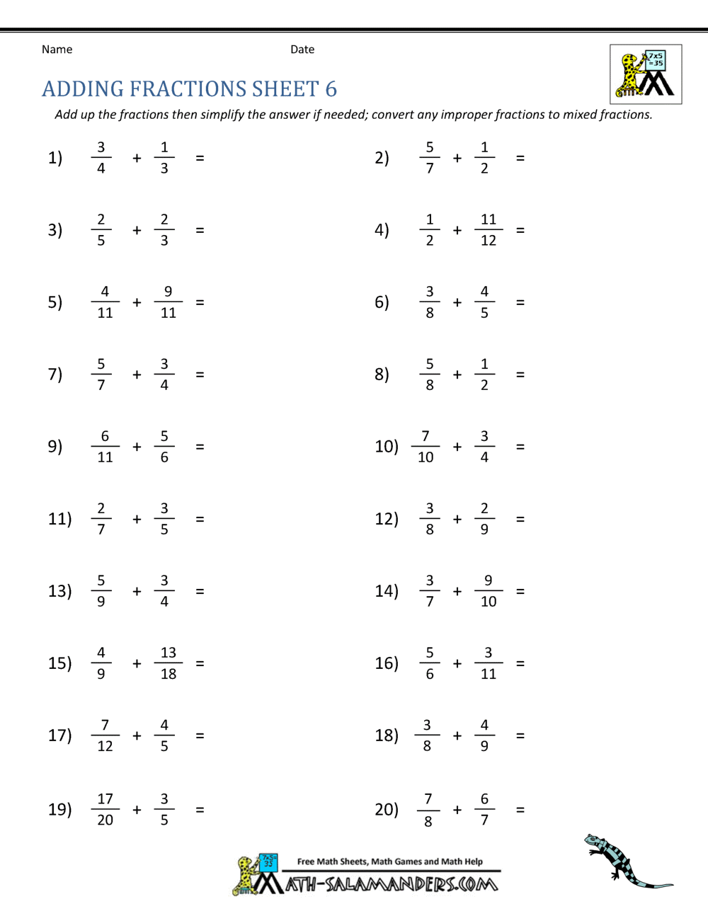 Adding Fractions Worksheets Fractions Worksheets K12 Math Worksheets