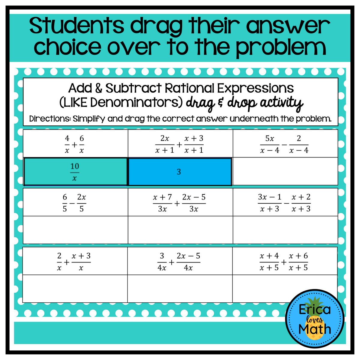 Adding Subtracting Rational Expressions Digital Drag Drop Activity Made By Teachers Quiz Worksheet Adding Subtracting Rational Expressions Worksheets Library