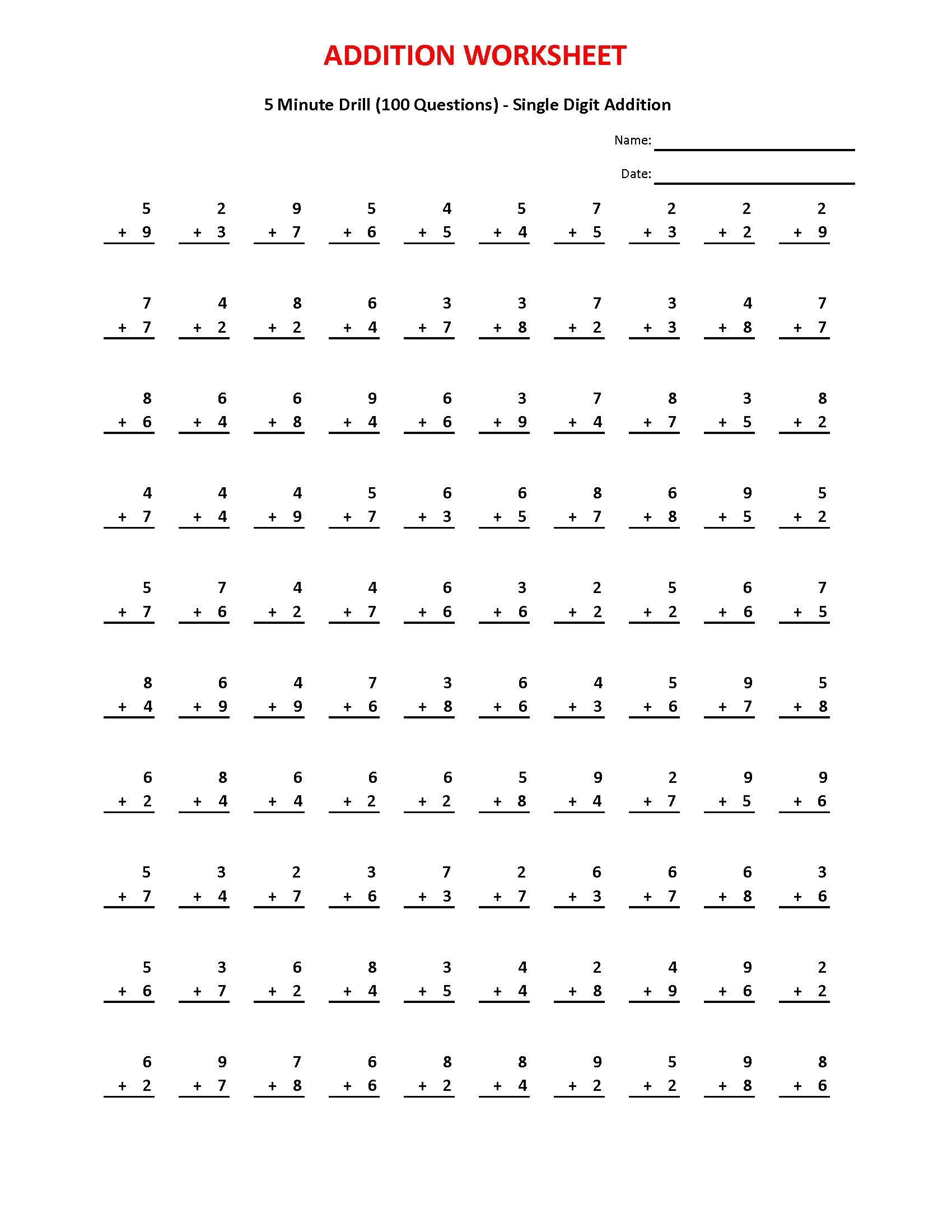 Addition 5 Minute Drill Math Worksheets For Grades 1 3 PDF Etsy Addition 5 Minute Drill Math Worksheets For Grades 1 3 PDF Etsy
