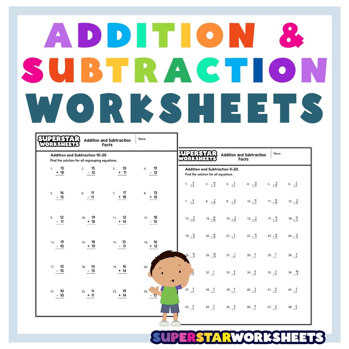 Addition And Subtraction Worksheets Superstar Worksheets Add And Subtract Within 20