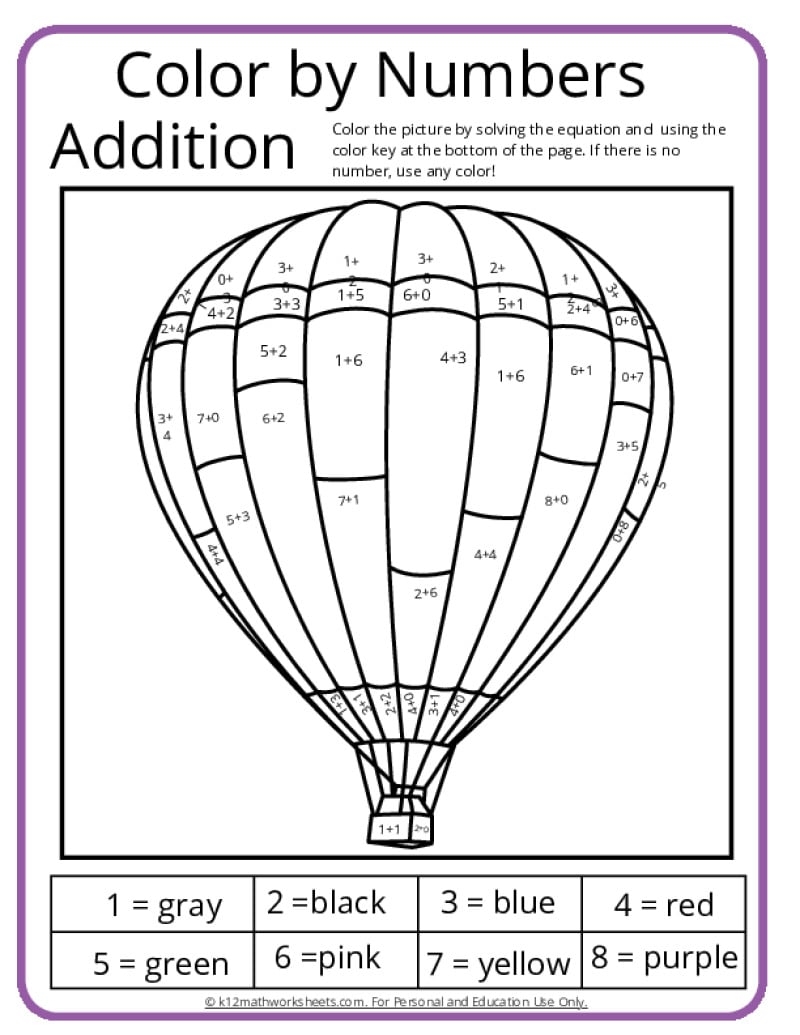 Addition Color By Number Printable Activities Math Coloring Pages Printable PDFs By K12mathworksheets