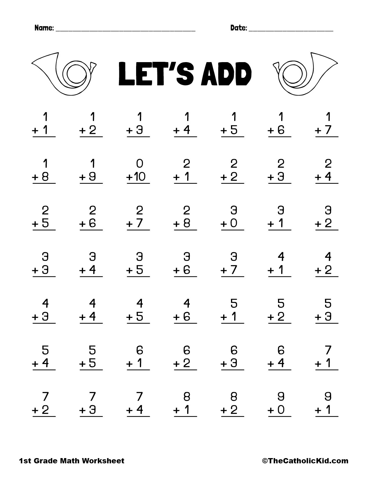 Addition Printout 1st Grade Math Worksheet Catholic Addition Worksheets Free Printable Easy Math Problems Free Printables Lettering SVG Files Tools Apps