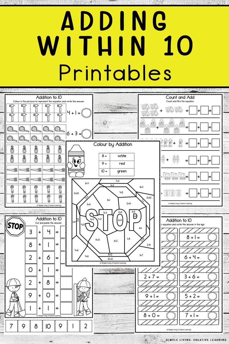 Addition Within 10 Printables Simple Living Creative Learning Addition Worksheets For Kindergarten