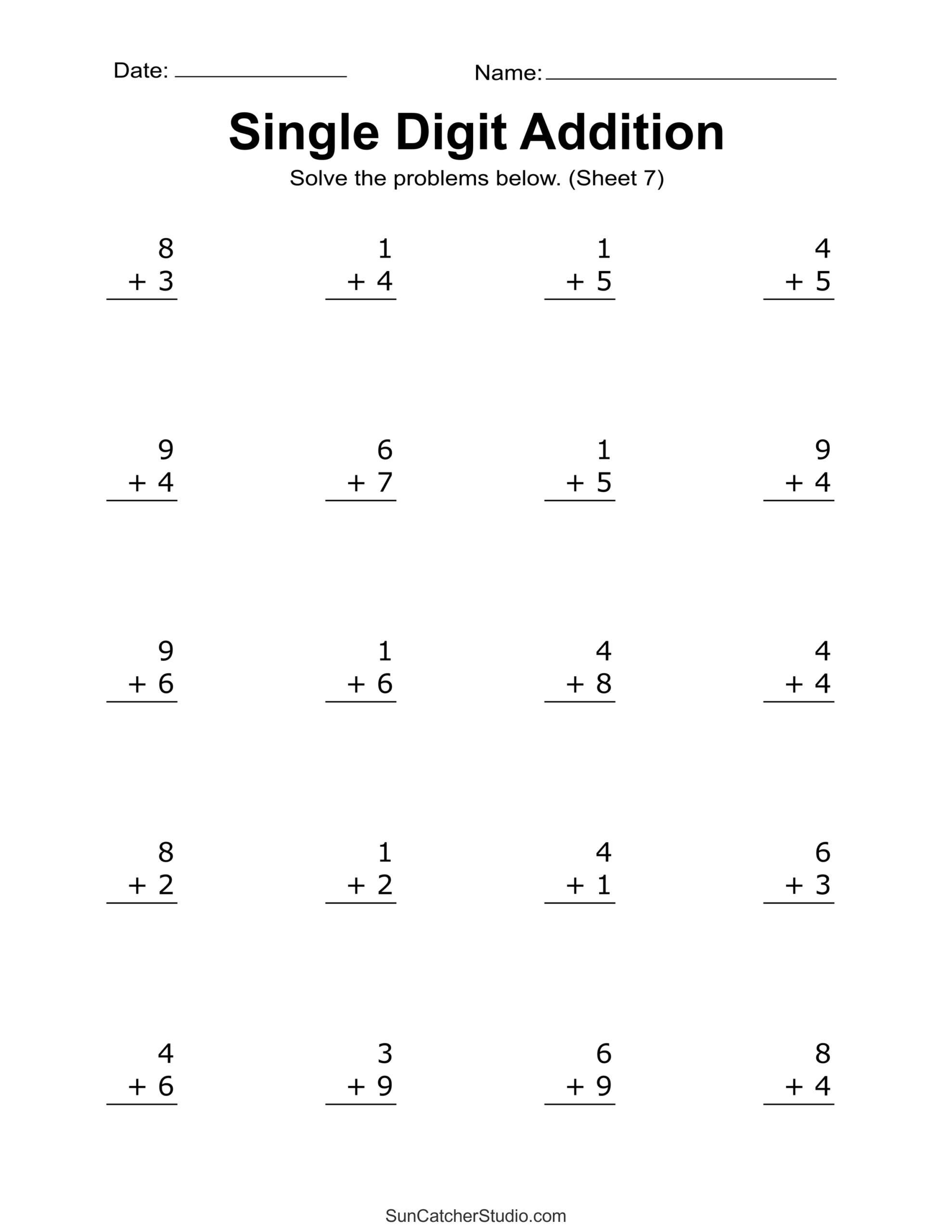 Addition Worksheets Free Printable Easy Math Problems Free Printables Lettering SVG Files Tools Apps Printable Single Digit Addition 1 To 10 Number Math Worksheets For Grade 1 2 3 Made By Teachers