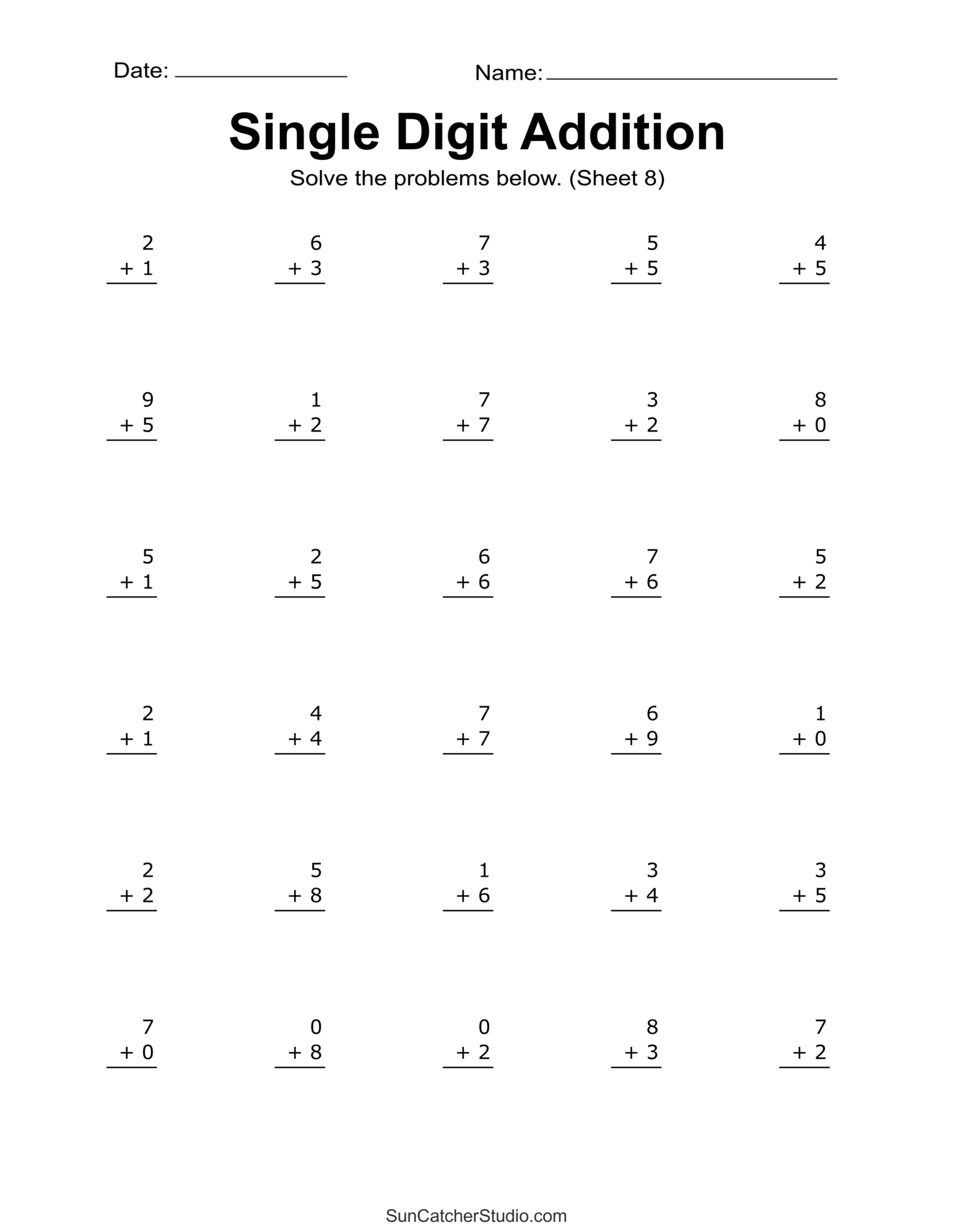 Addition Worksheets Free Printable Easy Math Problems Free Printables Lettering SVG Files Tools Apps Addition 5 Minute Drill Math Worksheets For Grades 1 3 PDF Etsy