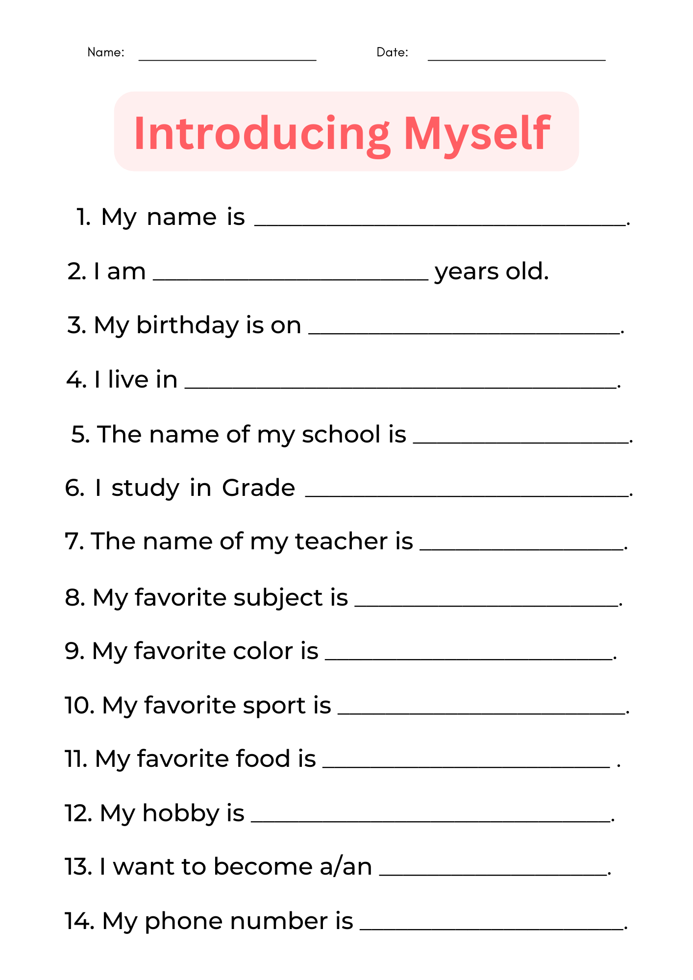 All About Me Printable Introducing Myself Worksheet For Grade 1 2 3 Made By Teachers Self Introduction For Kids Worksheets Activities Printable PDF Very Special Tales