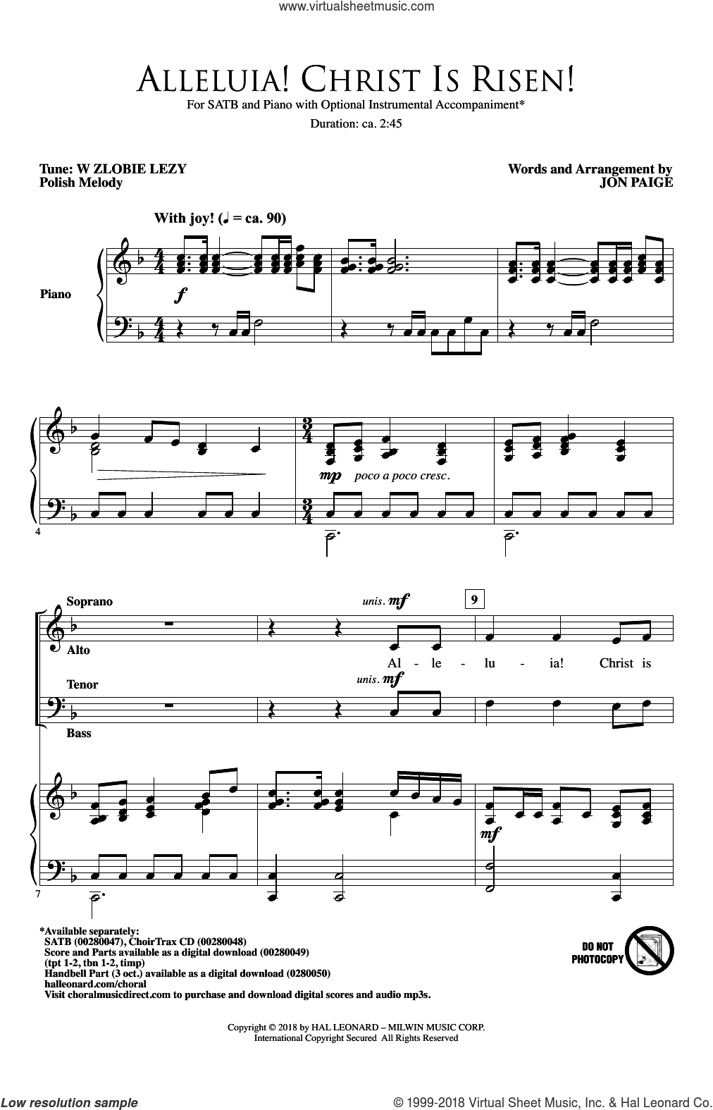 Alleluia Christ Is Risen Sheet Music For Choir SATB Soprano Alto Tenor Bass