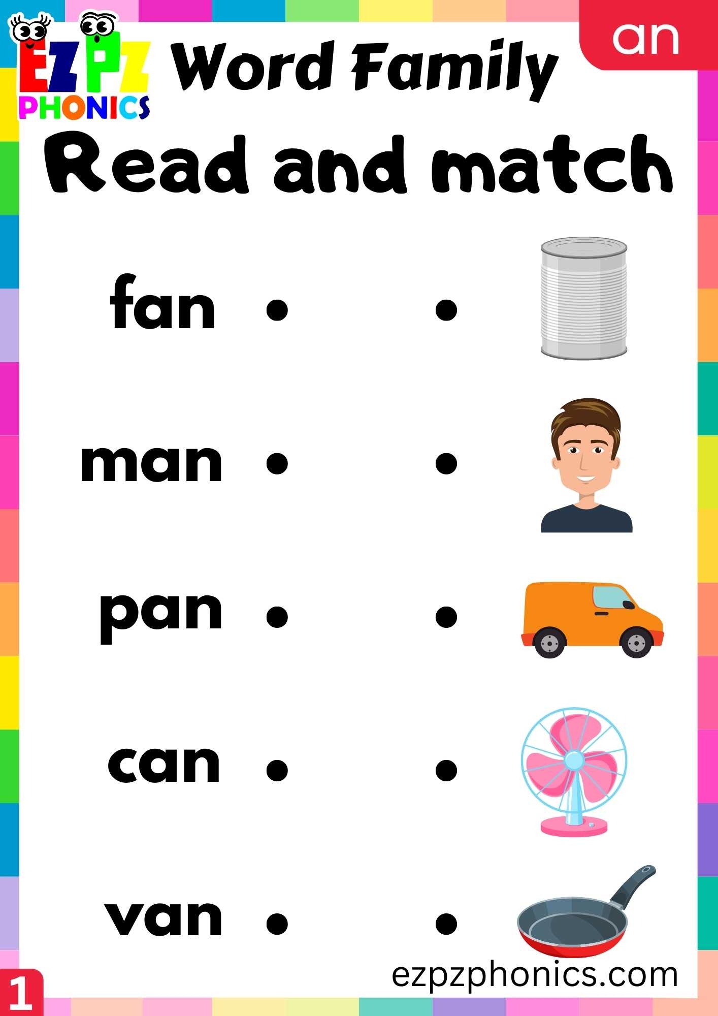 AN Words Read And Match Phonics Word Families Worksheet Ezpzphonics Free An Word Family Worksheets Teach Prints