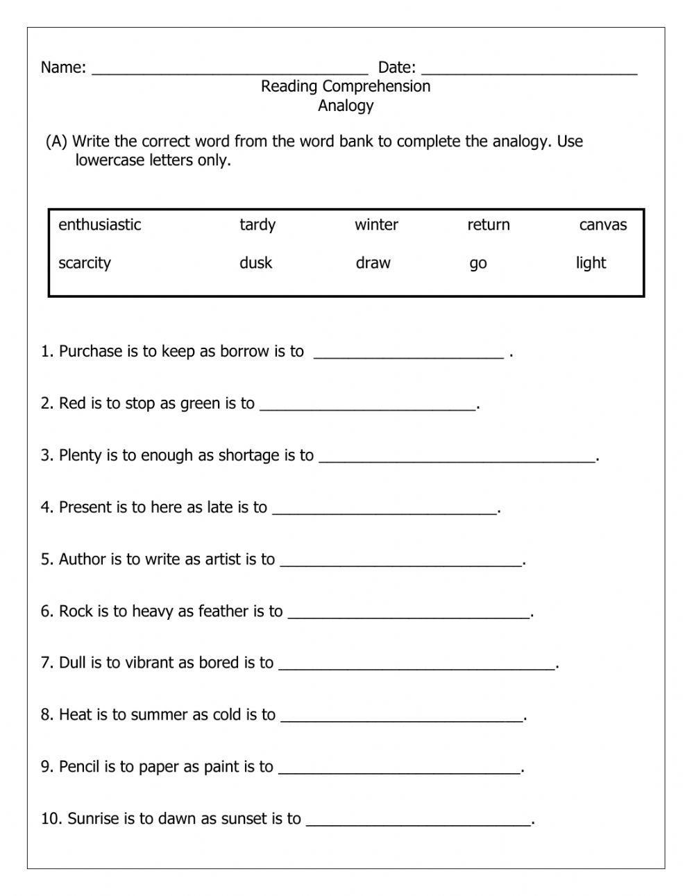 Analogy Worksheet Worksheets Library Analogy Worksheet Worksheets Library
