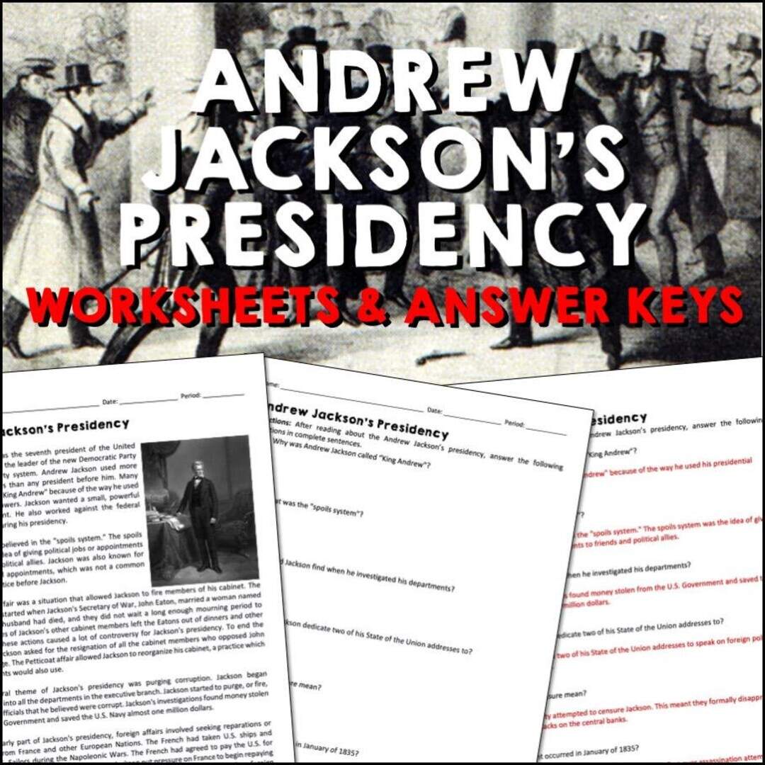 Andrew Jackson S Presidency Age Of Jackson Reading Worksheet Answer Keys History Digital Pages For Homeschool Preschool Fluency Practice Etsy