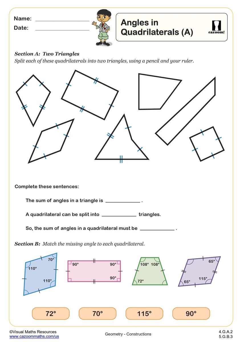 Angles In Quadrilaterals A 4th Grade PDF Geometry Worksheets Cazoom Math