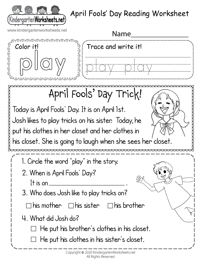 April Fools Day Reading Worksheet Free Printable Digital PDF April Themed Math Practice 2nd Grade MagiCore