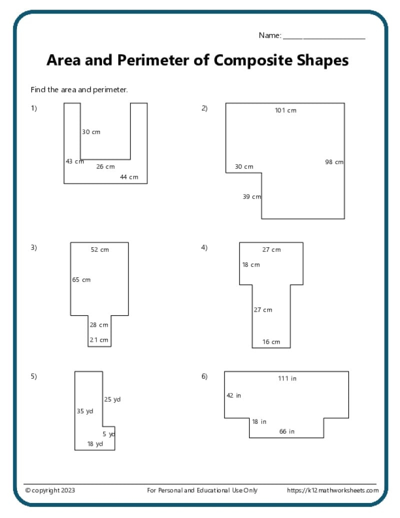 Area And Perimeter Of Composite Shapes K12 Math Worksheets Free Area And Perimeter Worksheets With Answers Mashup Math