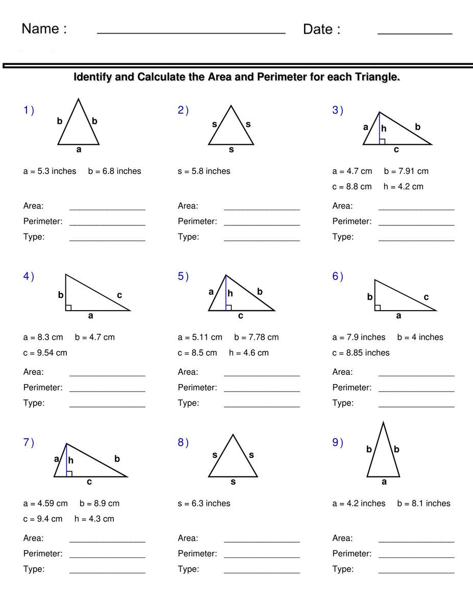 Area And Perimeter Of Triangles Identify And Calculate Triangle Worksheets Made By Teachers Area And Perimeter Of Mixed Shapes K12 Math Worksheets