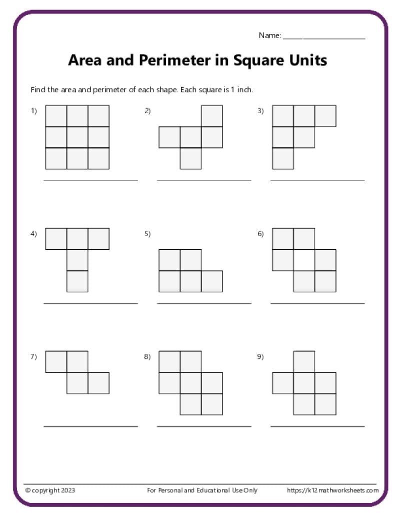 Area And Perimeter With Square Units K12 Math Worksheets Area And Perimeter Of Mixed Shapes K12 Math Worksheets