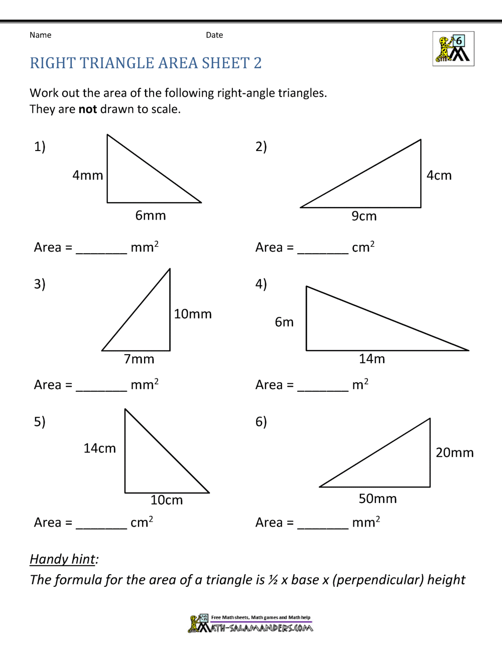 Area Of Right Triangle Worksheets 12 Free Area Of A Triangle Worksheets 80 Area Problems
