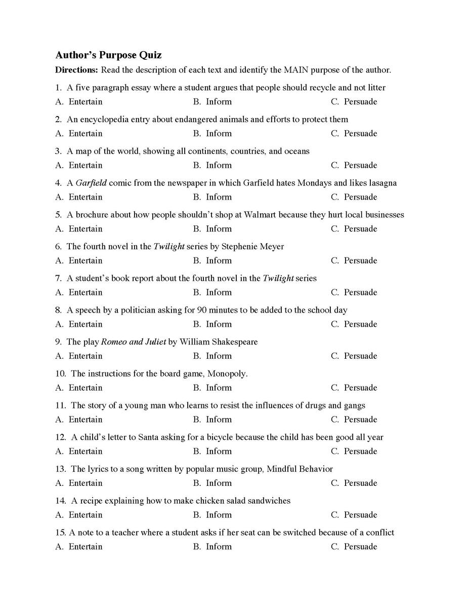 Author S Purpose Quiz 1 Reading Activity