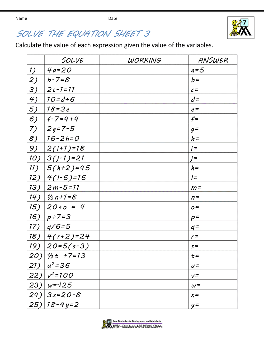 Basic Algebra Worksheets Evaluating Algebraic Expressions Worksheet One Variable Pre Algebra Made By Teachers