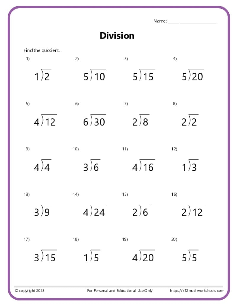 Basic Division Worksheets Division Facts Worksheets