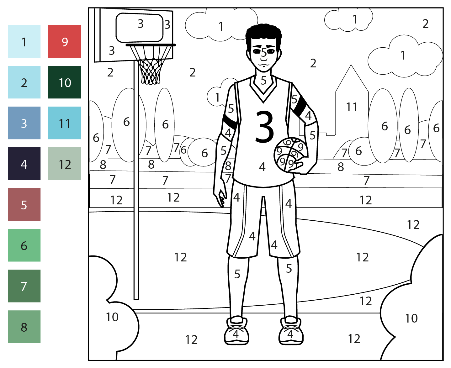 Basketball Player Color By Number Coloring Page Free Printable Basketball Worksheet Bundle Homeschool Printables Elementary Worksheets Numbers Math Reading Activity Pages Sports Etsy